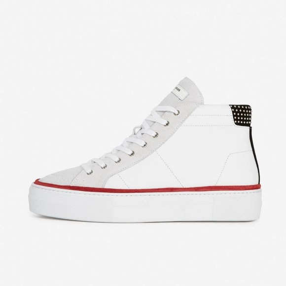 The Kooples White Leather Suede High Top Studded Colorblock Sneakers Size 38 - Picture 2 of 14